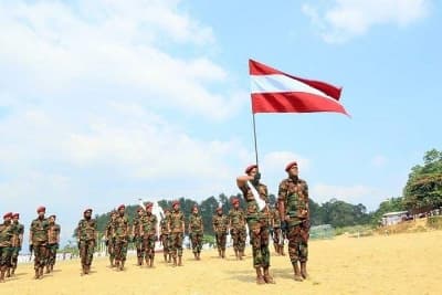 Cadets with college flag